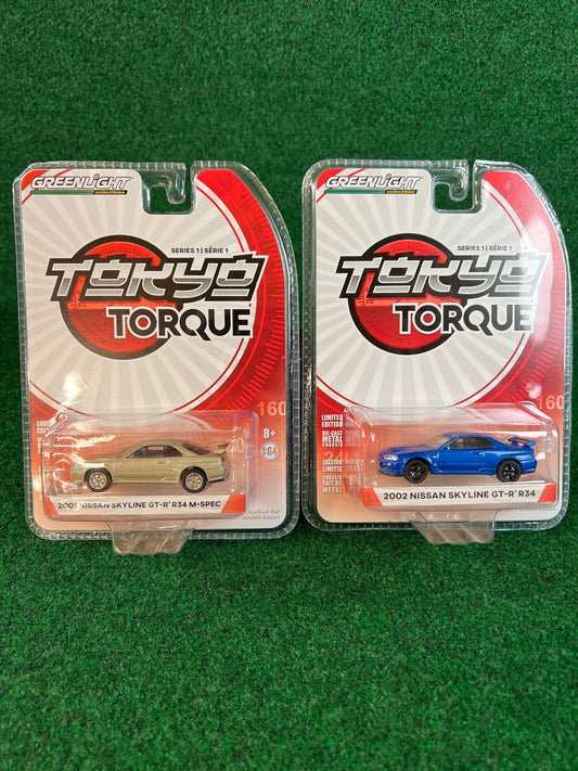 Greenlight - Tokyo Torque Nissan Skyline GT-R R34 Set of 2 (Small) Diecast